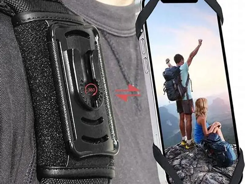 iPhone 15 Pro Max mounted securely on a backpack sternum strap during hiking