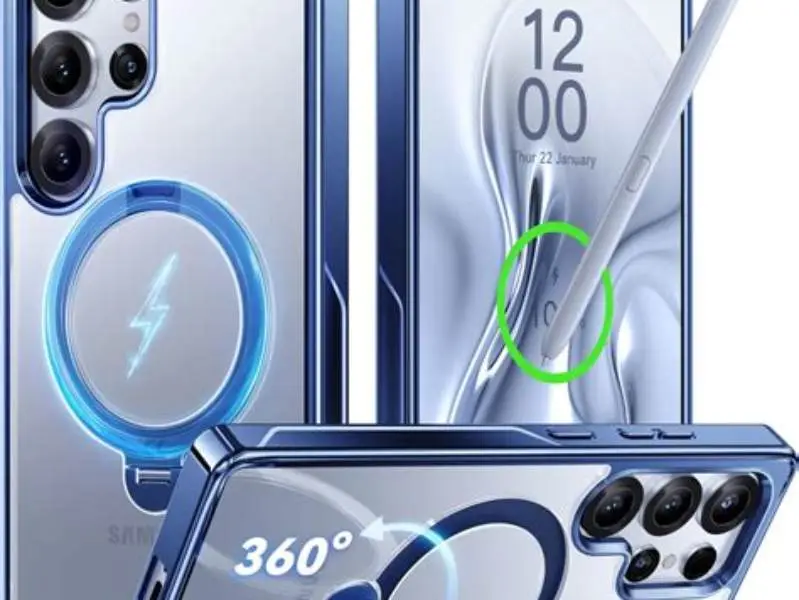 phone in magnetic glass case on wireless charger