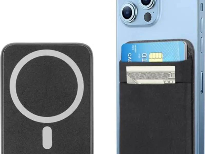 magnetic pouch holding phone, wallet, and water bottle on gym machine