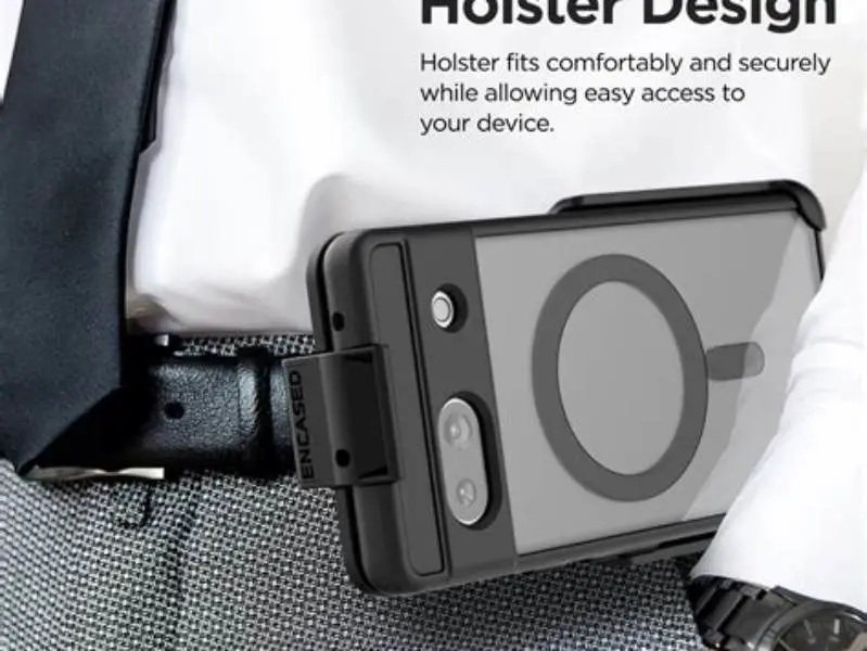 Crossbody phone pouch holding Pixel 7a on gym machine