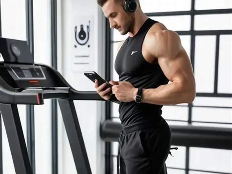 Magnetic pouch attached to treadmill frame holding phone and key card nearby
